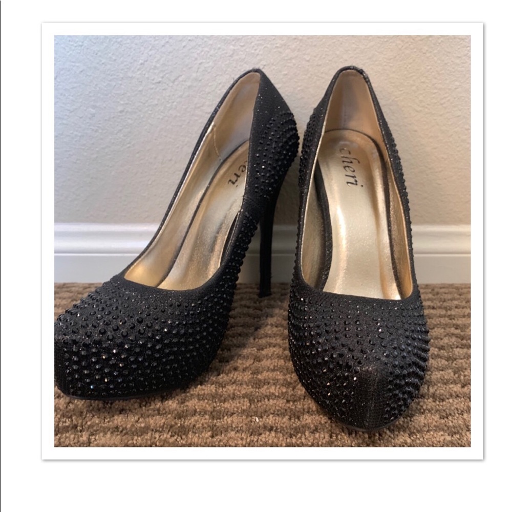 Black Rhinestones Heels
